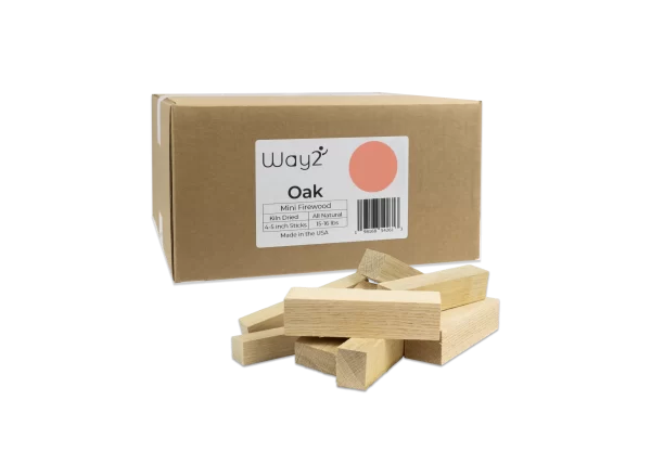 Way 2 Outdoors Oak box of oak fire wood, individual pieces shown in front of box