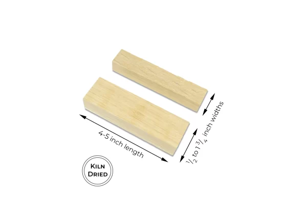 Size-Way 2 Outdoors detail image showing the length, 4-5 inches and width 1/2 to 1 3/4 inches of the wood pieces